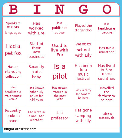Lily & Ere's Wedding Guest Bingo Card