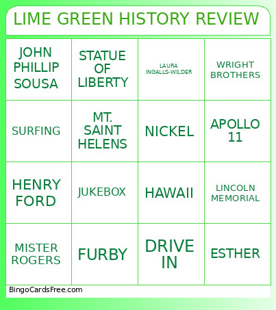 LIME GREEN HISTORY REVIEW Bingo Card