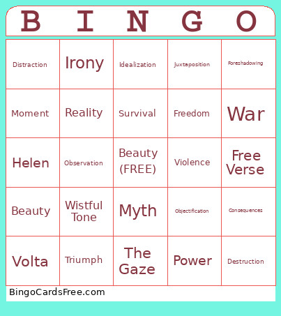 Limerence Bingo Card