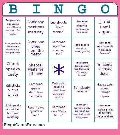 Limmud ‘25 Pesach Bingo