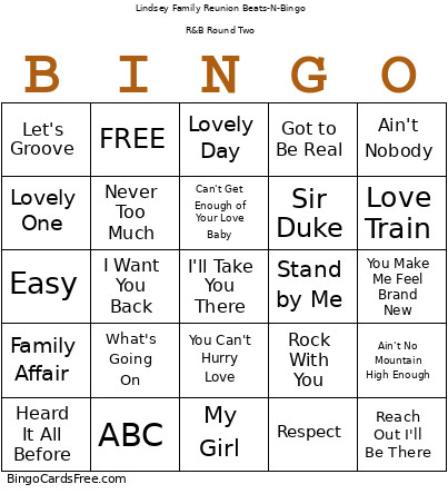 Lindsey Family Reunion Beats N Bingo Card