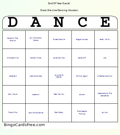 Line Dance Bingo Card