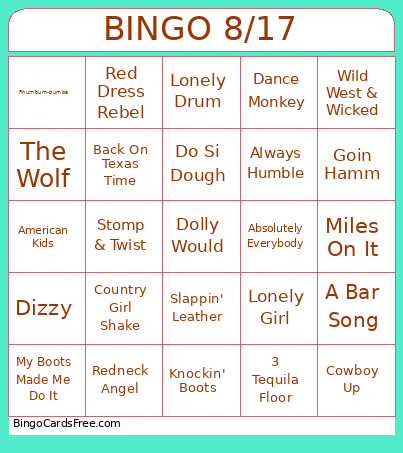 Line Dance 8/17 Bingo Card