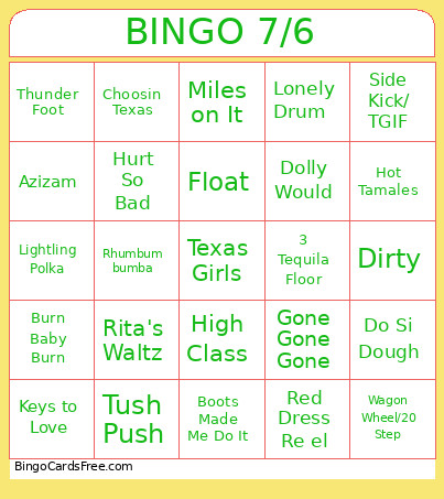 Line Dance Bingo Card