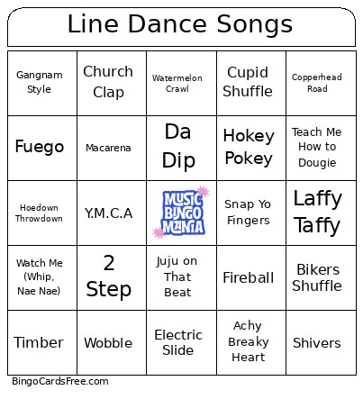 Line Dance Songs Bingo Card