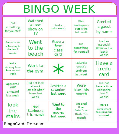 Line Up Bingo Card