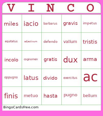 Lingua Latina Vocab Ch12 Bingo