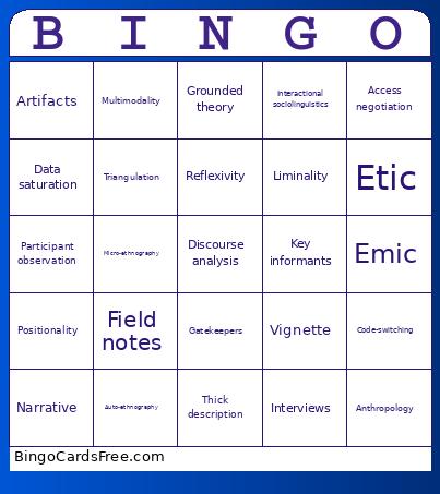 linguistic ethnography bingo