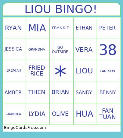 LIOU BINGO Cards Free Pdf Printable Game, Title: LIOU BINGO!