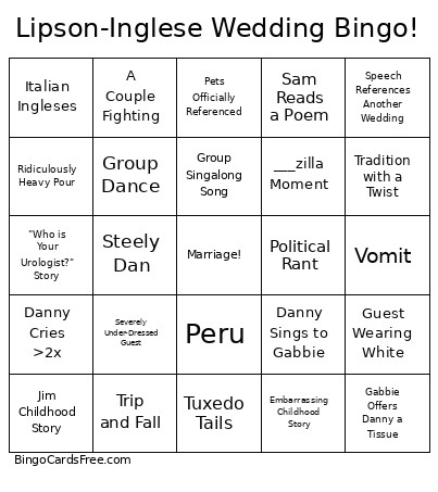 Lipson-Inglese Wedding ! Bingo Card
