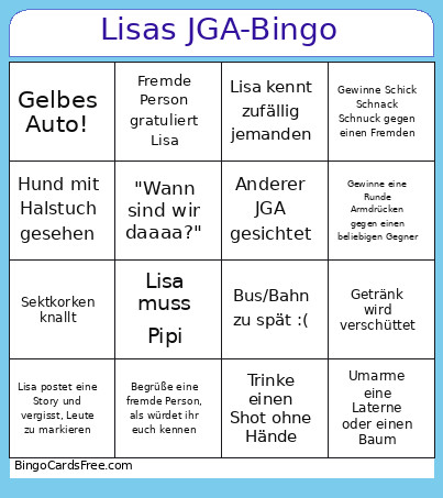 Lisas JGA- Bingo Card