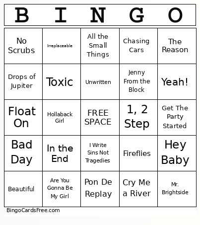 List 4 Bingo Card