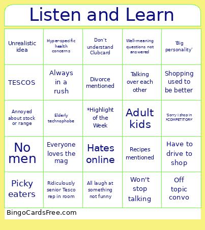 Listen And Learn Bingo Card