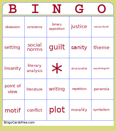 Literary Analysis Bingo Card