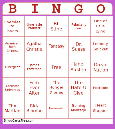 Literary Bingo Card
