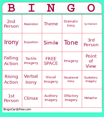 Literary Devices Bingo Card
