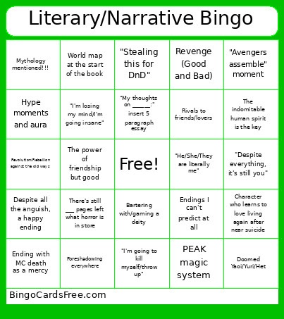 Literary/Narrative Bingo Card