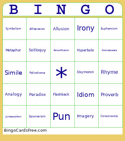 Literary Terms Bingo Card