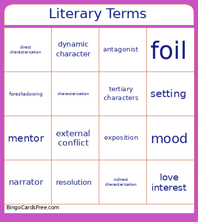 Literary Terms Bingo Card