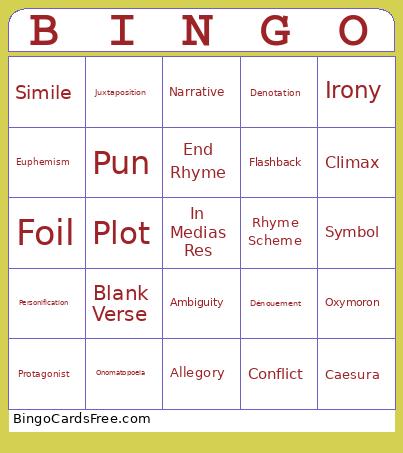 Literary terms  Bingo