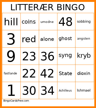 Litterær Bingo Card
