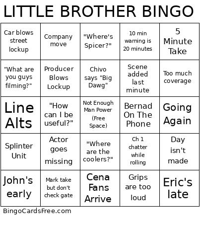 LITTLE BROTHER Bingo Card