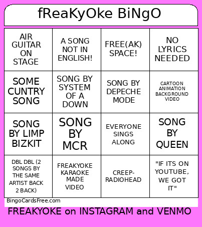 Little Hill Freakyoke Bingo Card
