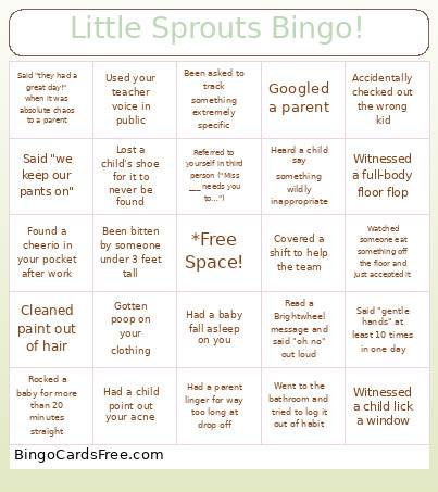 Little Sprouts ! Bingo Card