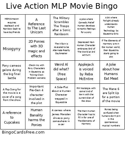 Live Action MLP Movie Bingo Card