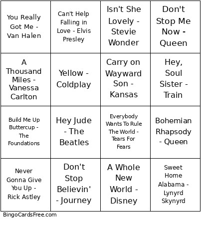 Live Music Bingo Card