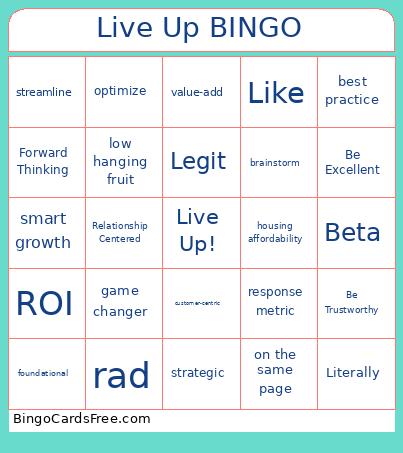 Live Up Bingo Card