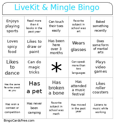 LiveKit & Mingle Bingo Card