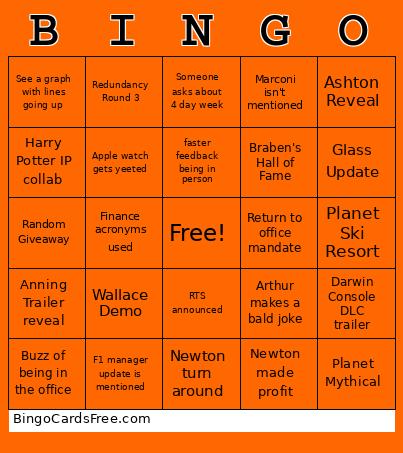 Livestream Bingo Card