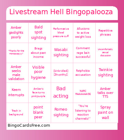 Livestream Hell Palooza Bingo Card