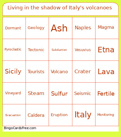 Living In The Shadow Of Italy's Volcanoes Bingo Card