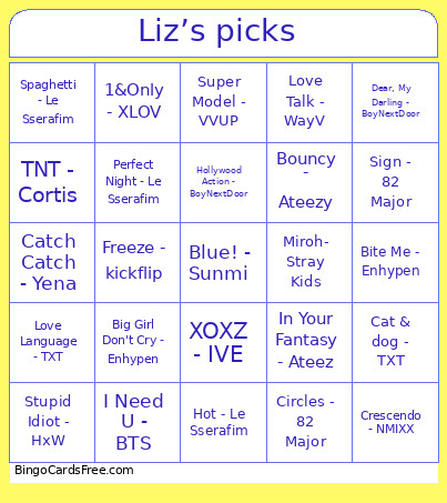 Liz’s Picks Bingo Card