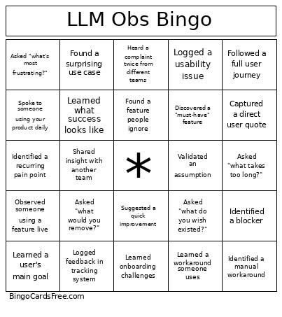 LLM Obs Bingo Card