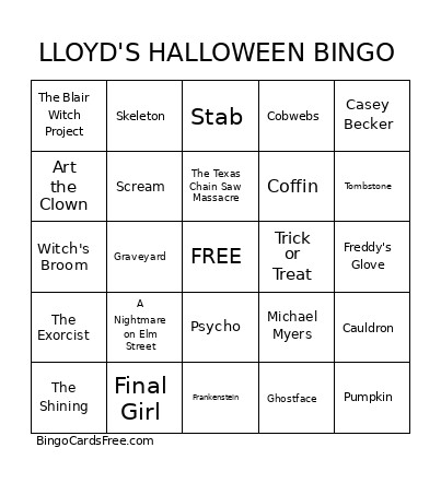 LLOYD'S HALLOWEEN Bingo Card