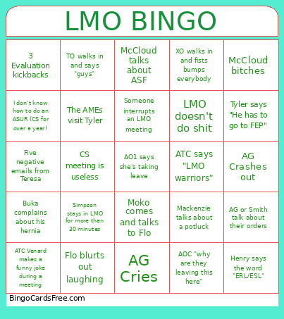 LMO Bingo Card