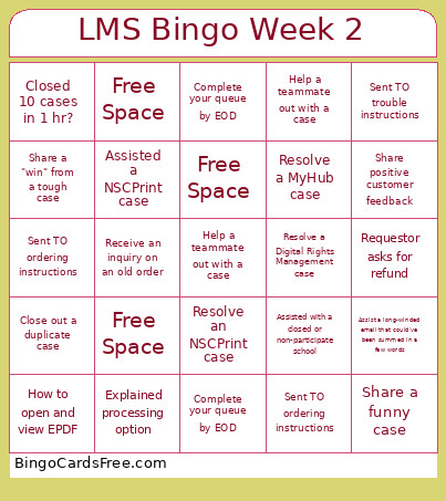 LMS Week 2 Bingo Card