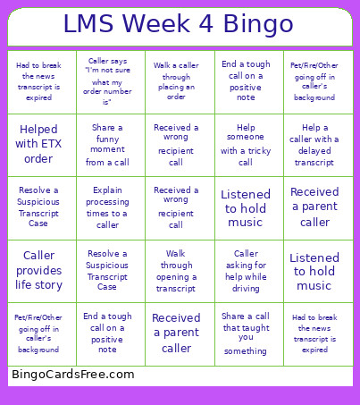 LMS Week 4 Bingo Card