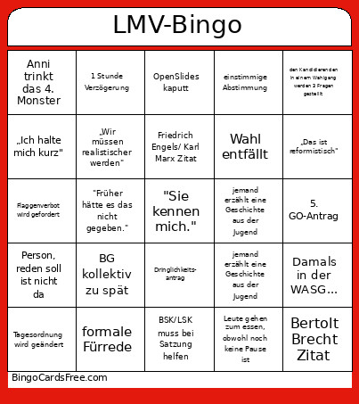 LMV- 2 Bingo Card