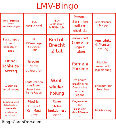LMV- Bingo Card