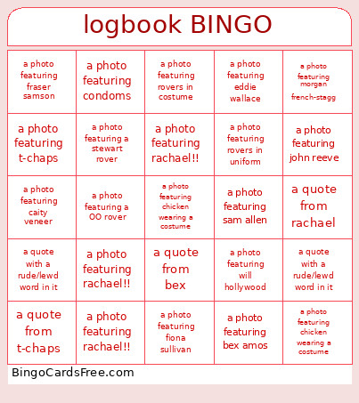 Logbook Bingo Card