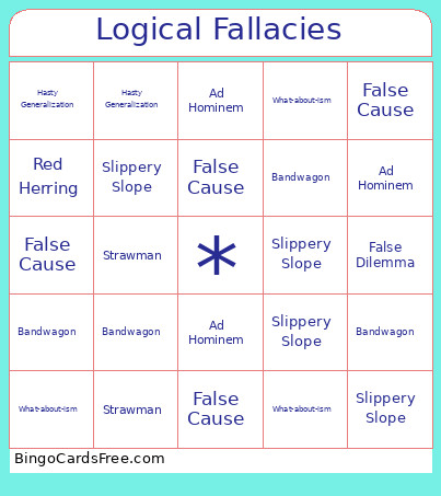 Logical Fallacies Bingo Card