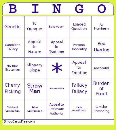 Logical Fallacies XYZ Bingo Card
