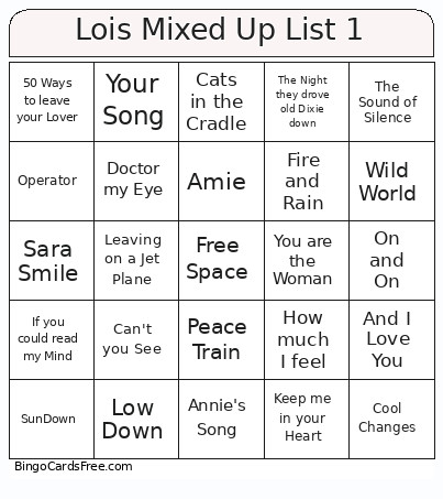 Lois Mixed Up List 1 Bingo Card