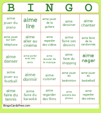 Loisirs Bingo Card