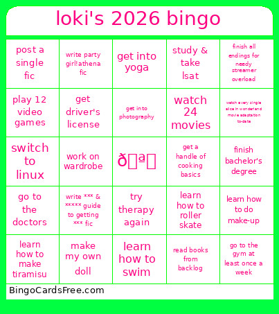 Loki's 2026 Bingo Card