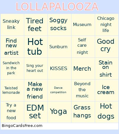 LOLLAPALOOZA Bingo Card